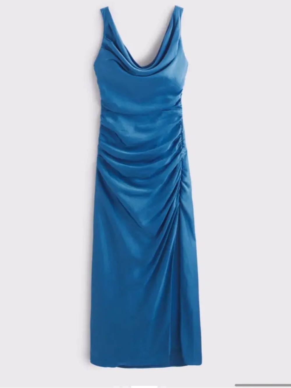 A&F Cowl Neck Draped Ruched Satin Maxi Dress - Dutch Blue MT